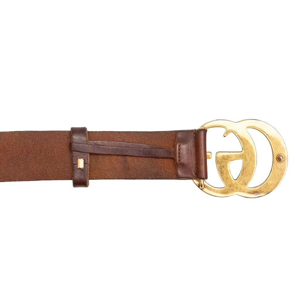 Gucci Interlocking GG Buckle Brown Leather Belt Gold Tone Size 105/42 Italy